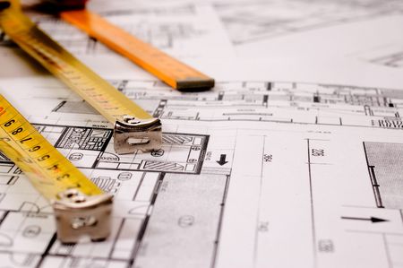 Architecture planning of interiors designe on paper with metre