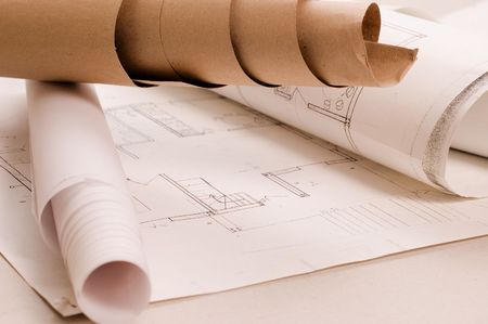 Architecture planning of interiors designe on paperの写真素材