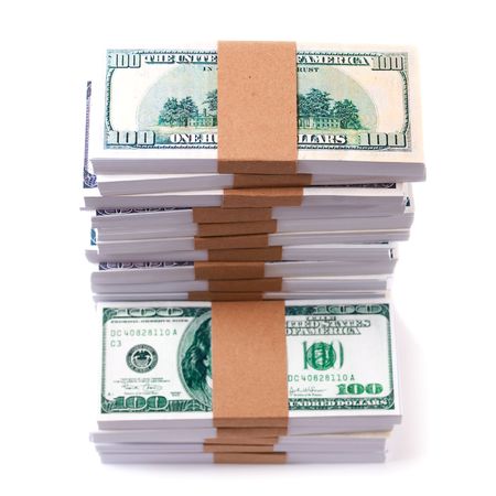 Money stack, paper dollars on white backgrounds