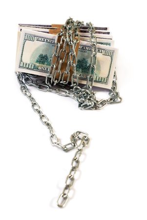 Money stack, paper dollars lock with chainの写真素材