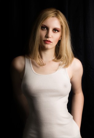 Young sensual woman with white undershirt