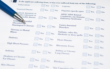 Medical  form that requires to fill out required information about your illnessの写真素材