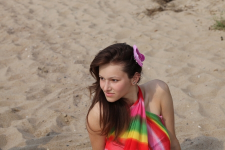 beautiful girl on a beachの写真素材
