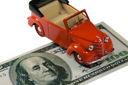red car on the banknote.の写真素材