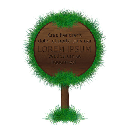 Wood-signboard. Ecological concept of pointer or billboard. Template for the inscription. のイラスト素材
