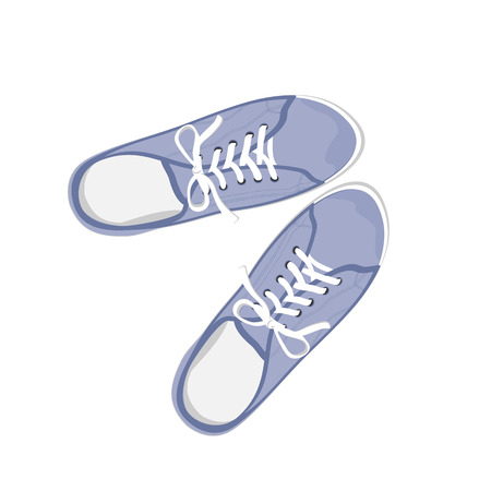 Blue sport gumshoes. Realistic flat illustration isolated on white background. View from aboveのイラスト素材