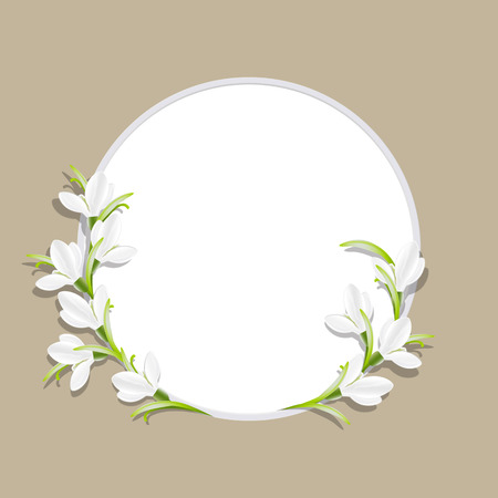 Vector template with snowdrop flowers for the inscription. Round frame. Vector, EPS 10のイラスト素材