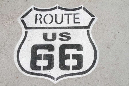 Wall with the name of ROUTE 66. Route 66 (officially US Route 66) is an old American route that linked Chicago (Illinois) to Santa Monica (California), between 1926 and 1985 in the United States.のeditorial素材