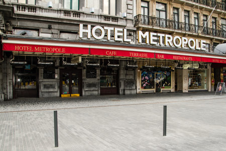 Facade with letters of the M? ? tropole hotel in Brussels The Metropole hotel is a five-star establishment located in Place de Brouckère in the heart of the historic center of Brusselsのeditorial素材
