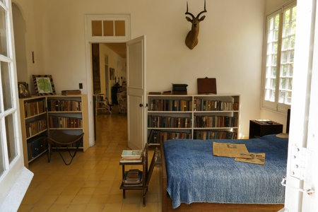 Interior of Ernest Hemingway's house in Havana Cuba. Room with library. Hemingway is an american writerのeditorial素材