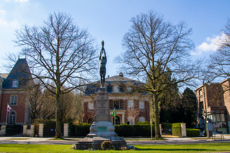 Belgium, Brussels, Free University of Brussels, ULB. Statue of Francisco Ferrer, Spanish pedagogue. Francisco Ferrer, is a Spanish free thinker, freemason and libertarian educator.のeditorial素材