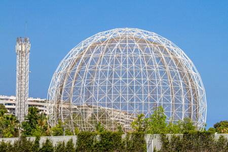 Valencia, Spain, July 26, 2016. L'Oceanografic, Spain, Valencia, City of Arts and Sciences, L'Oceanografic, The aviary seen from outside the parkのeditorial素材