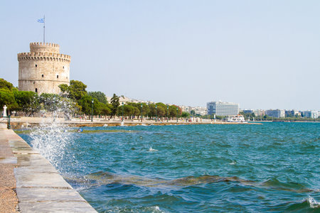 Thessaloniki, Greece, July 15, 2021. The White Tower is a monument of Thessaloniki, located on the waterfront and turned into a museum.のeditorial素材