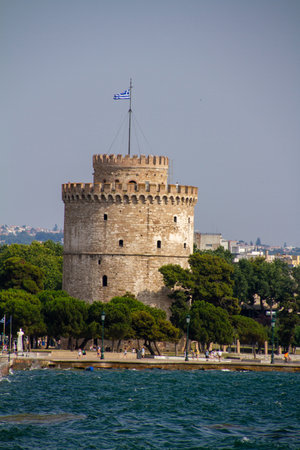 Thessaloniki, Greece, July 15, 2021. The White Tower is a monument of Thessaloniki, located on the...