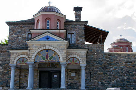 Greece, July 13, 2021. The Monastery of Timios Prodormos was built in 1981 on the architectural...