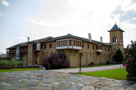 Greece, July 13, 2021. The Monastery of Timios Prodormos was built in 1981 on the architectural...
