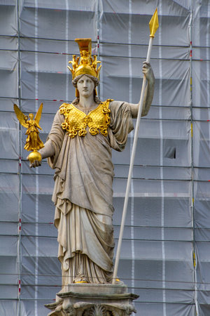 Vienna, Austria, July 24, 2021 Athena is an ancient Greek goddess, identified with Minerva among the Romans. It plays an important role in Greek mythology. She is the goddess of wisdom, of military strategy, of craftsmen, of artists and of school teachersのeditorial素材