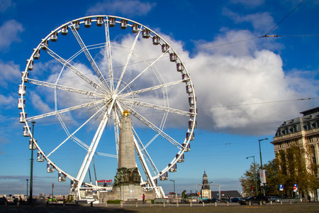 Brussels, Belgium, November 5, 2021. The Big Wheel, The View, rises to 55 meters, which adds up to a height of more than 100 meters on the Brussels panorama.のeditorial素材