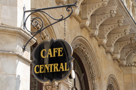 Vienna, Austria, July 24, 2021. Cafe Central sign. From 1975 to 1982, the building was renovated and the CafÃ© Central reopened its doors. Since then the private building has been known as Palais Ferstelのeditorial素材