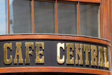 Vienna, Austria, July 24, 2021. Cafe Central sign. From 1975 to 1982, the building was renovated and the CafÃ© Central reopened its doors. Since then the private building has been known as Palais Ferstelのeditorial素材