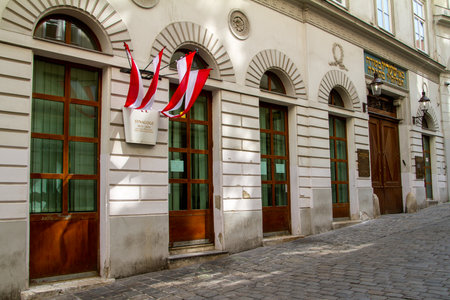 Vienna, Austria, July 24, 2021. Facade and entrance of the main synagogue in Vienna, The Stadttempelのeditorial素材