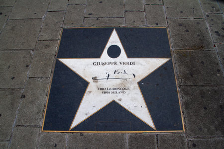 Vienna, Austria, July 24, 2021. Star dedicated to Giuseppe Verdi, is an Italian musician and romantic composer on the walk of fame in the opera district.のeditorial素材