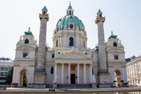 Vienna, Austria, July 23, 2021.This domed church, dedicated to Saint Charles Borromeo is considered one of the finest examples of 18th century Baroque architecture in Central Europe.のeditorial素材