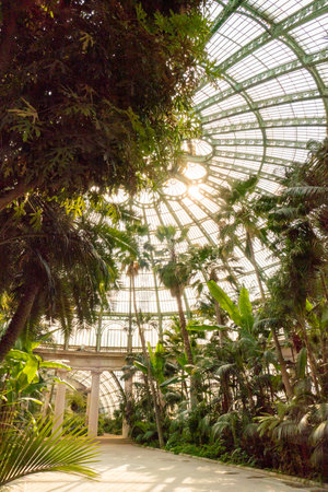 Brussels, Belgium, May 4, 2022. Royal Greenhouses of Laeken, Royal Castle of Laeken.Classical style greenhouses designed by Alphonse Balat in 1873 with pavilions, domes and galleries.のeditorial素材