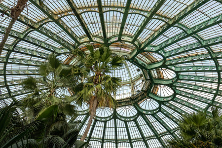 Brussels, Belgium, May 4, 2022. Royal Greenhouses of Laeken, Royal Castle of Laeken.Classical style greenhouses designed by Alphonse Balat in 1873 with pavilions, domes and galleries.のeditorial素材