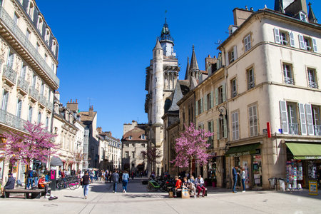 Dijon, France, April 16 2022. The Notre Dame de Dijon church, considered a UNESCO World Heritage masterpiece of Gothic architecture. It rises in the Place Notre-Dame,のeditorial素材