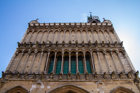 Dijon, France, April 16, 2022. The Notre Dame de Dijon church, considered a UNESCO World Heritage masterpiece of Gothic architecture. It rises in the Place Notre-Dame,のeditorial素材