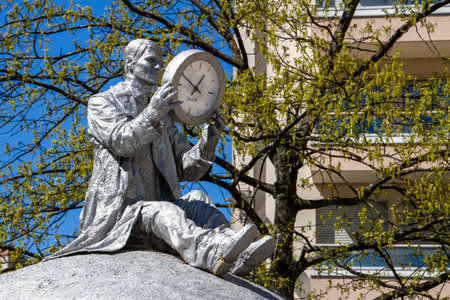 Dijon, France, April 16, 2022. Gloria Friedmann's time counter installed on Place Grangier near the oak tree facing the La Poste building,のeditorial素材