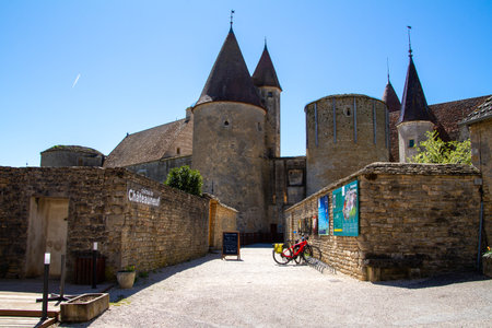 Chateauneuf, France, April 17, 2022. the Chateau de Chateauneuf-en-Auxois is a fortress, typical of 15th century Burgundian military architectureのeditorial素材