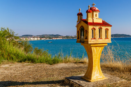 Fourka, Greece, July 10, 2022. Small chapel along the road to remember a car accident.のeditorial素材