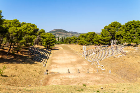 Epidaurus, Greece, July 17, 2022. Archaeological site. Epidaurus was an ancient religious site and village located on the fertile Argolis plain of the eastern Peloponnese in Greeceのeditorial素材