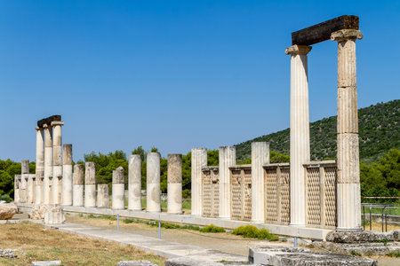 Epidaurus, Greece, July 17, 2022. Archaeological site. Epidaurus was an ancient religious site and village located on the fertile Argolis plain of the eastern Peloponnese in Greeceのeditorial素材