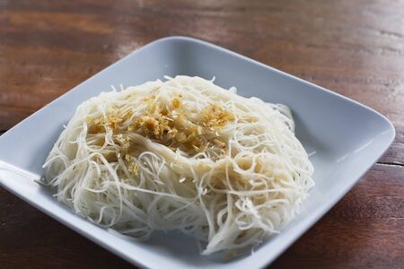 Thai rice noodle with garlicの写真素材