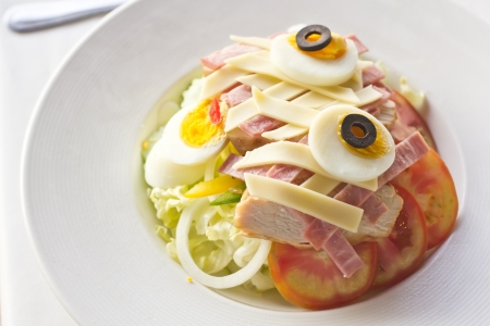 Ham salad with egg and Thai vegetableの写真素材