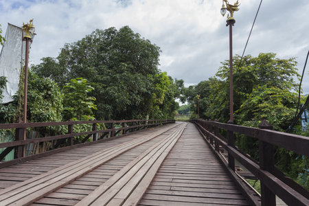 Wooden Mon bridge of Sangkhlaburi in Thailandの写真素材