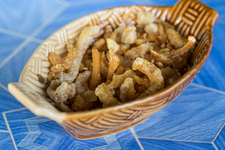 Thai pork snack made of deep fried pork skinの写真素材