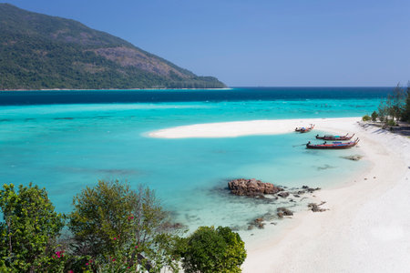 View of beautiful Sunset beach of Lipe island in Satun, Thailandの写真素材