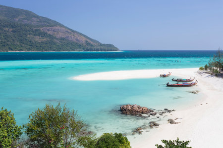 View of beautiful Sunset beach of Lipe island in Satun, Thailandの写真素材