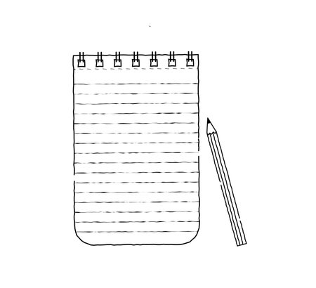 Illustration of notepad and pencil Fashionable and cute handwriting style line drawingのイラスト素材