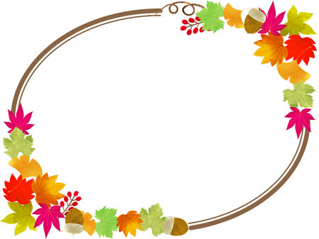 Chic and stylish frame of autumn leaves ovalãのイラスト素材