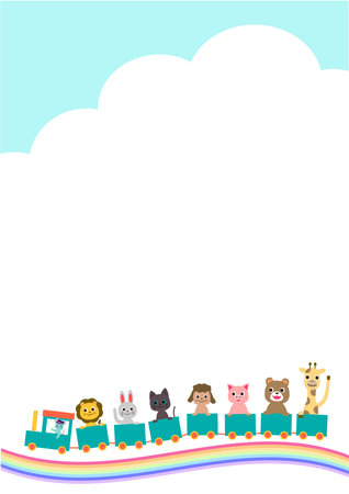 The frame of the animals who ride the train vertical typeのイラスト素材