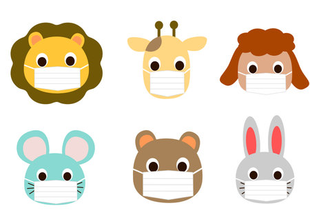 Face set of animals wearing masksのイラスト素材