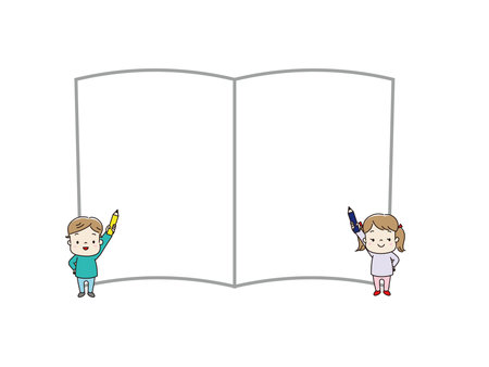 Children with pencils and frames on the blackboard and whiteboardのイラスト素材