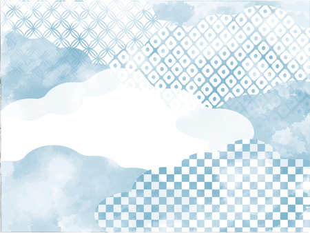 Japanese style background material Watercolor style Traditional pattern cloud pattern light blueの写真素材