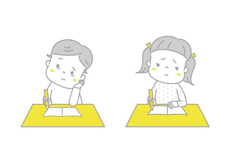 Faces that are difficult to study and do not understand, no, children who are studyingのイラスト素材