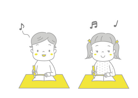 Boys and girls happily studyingのイラスト素材